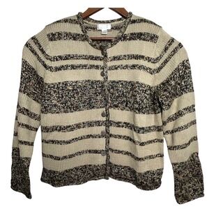 Christopher & Banks Vintage Striped Cardigan Sweater Knitwear Neutral Womens‎ L